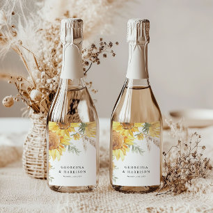 Spätsommer-Sonnenblumen-Hochzeit Schaumweinetikett