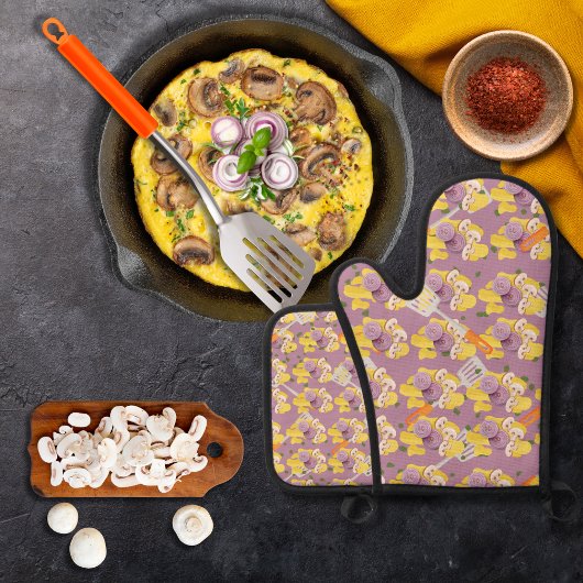 Spatulas und Rührei lila Ofenhandschuh & Topflappen-Set