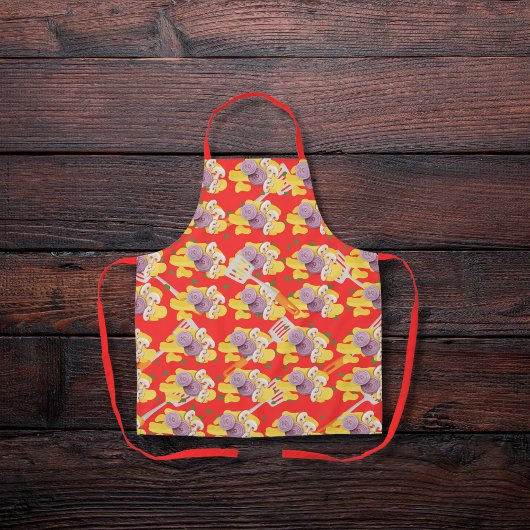 Spatulas und Rührei, rot Schürze