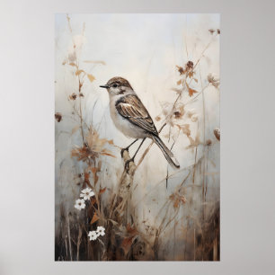 Spatz im Feld Druck, Rustikale Cottagecore Wand Poster