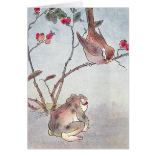 Spatz, Kröte u. Hagebutten