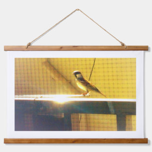 Spatz-Natur-Wandtapete   Moderne Tierwelt-Wanddeko Wandteppich Mit Holzrahmen