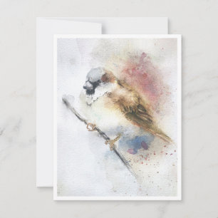 Spatzen-Aquarell-Notizkarte Mitteilungskarte