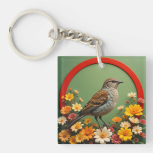 🐦 Spatzen-Blumen-Naturdesign für den Gartenstil  Schlüsselanhänger