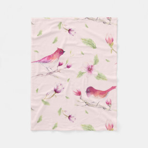 Spatzen Und Blumen Fleecedecke