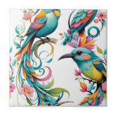 Spatzen und Blüten Fliese (Vorderseite)