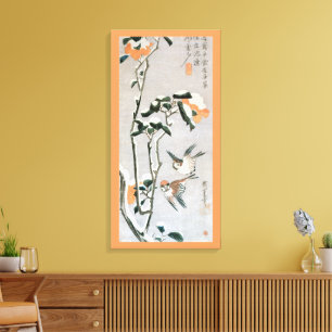 Spatzen und Kamelie im Schnee von Ando Hiroshige Leinwanddruck