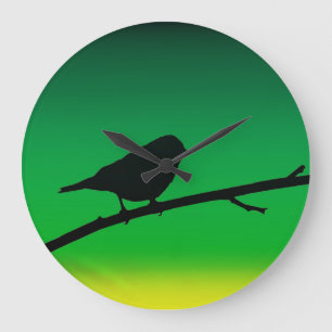 Spatzensilhouette auf Limonen Große Wanduhr