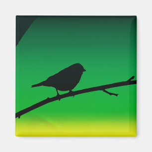 Spatzensilhouette auf Limonen Magnet