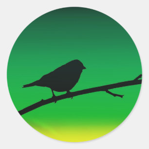 Spatzensilhouette auf Limonen Runder Aufkleber