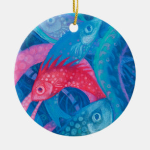 Spawnschen, Fisch, Unterwasserkunst, pastellfarben Keramikornament