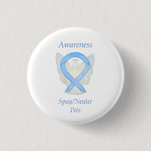Spay/Neuter Pets Awareness Angel Ribbon Art Button (Vorderseite)