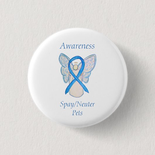 Spay/Neuter Pets Awareness Angel Ribbon Art Button (Vorderseite)