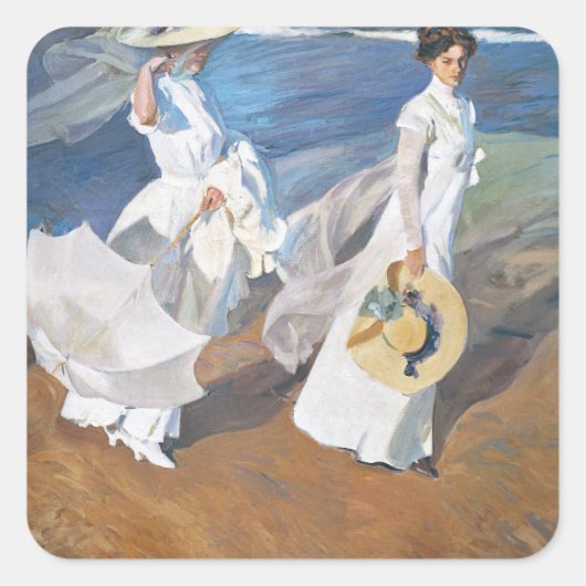 Spazieren Sie entlang der Küste, Joaquín Sorolla Quadratischer Aufkleber (Vorderseite)
