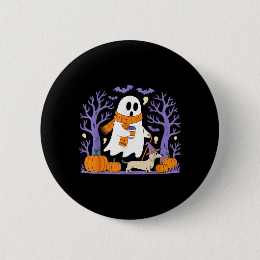 Spazierender Geist-Dackel Lustige Gruselsaison Button (Vorderseite)