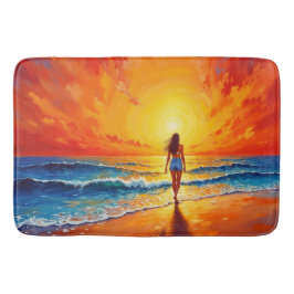 Spazierender Meeresstrand Warmlaufen Sonnenunterga Badematte