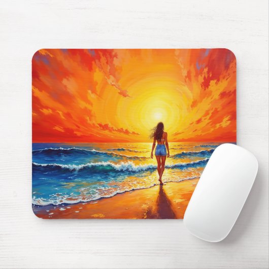 Spazierender Meeresstrand Warmlaufen Sonnenunterga Mousepad (Mit Mouse)