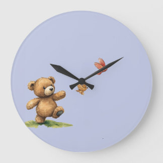 Spazierender Teddy Große Wanduhr