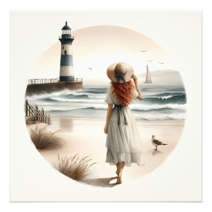 Spaziergang am Leuchtturm am Meer Fotodruck