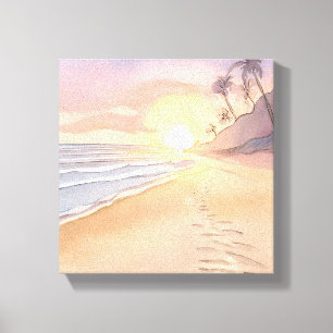 Spaziergang am Strand   Ozean Aquarell Leinwanddruck