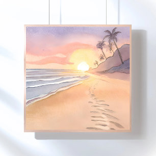 Spaziergang am Strand   Ozean Aquarell Poster