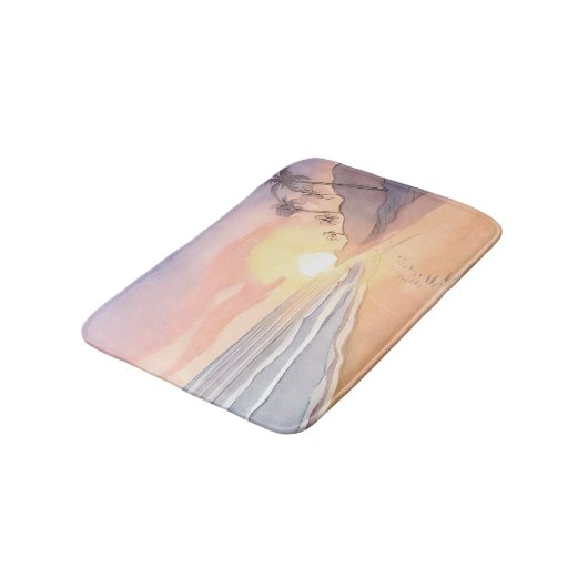 Spaziergang am Strand | Wasserfarbe Badematte (Schrägansicht)