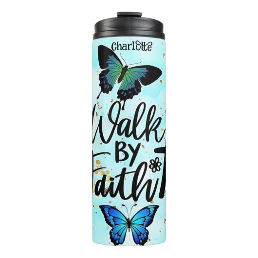 Spaziergang durch den Glauben Aquamarine Flora Thermosbecher (Vorderseite)