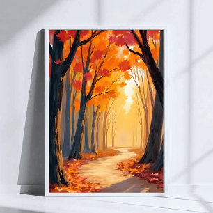 Spaziergang durch den Laubwald   Orange Wasserfarb Poster