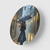 Spaziergang im Regen Runde Wanduhr (Winkel)