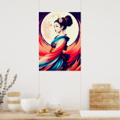 Spaziergang in der Mondlicht Japanisch Geisha Poster (Küche)