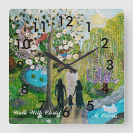 Spaziergang mit Christusuhr mit Zahlen Quadratische Wanduhr