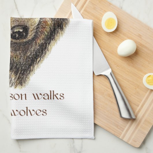 Spaziergänge mit Wolfen Wolf Zitat Geschirrtuch (Viertel Falte)