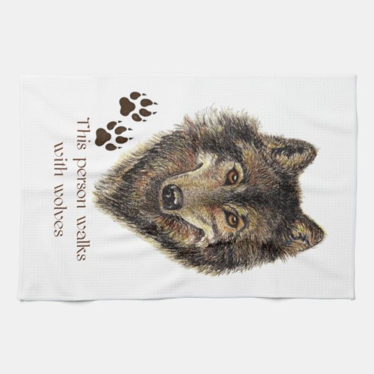 Spaziergänge mit Wolfen Wolf Zitat Geschirrtuch (Horizontal)