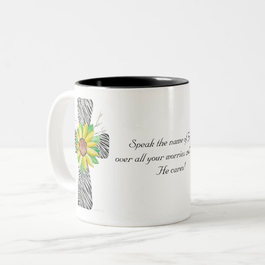 Speak Jesus Zebra Print Cross Zweifarbige Tasse (Vorderseite Links)