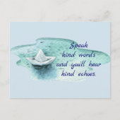 Speak Kind Wörter Zitat mit Papier Boat Postkarte (Vorderseite)