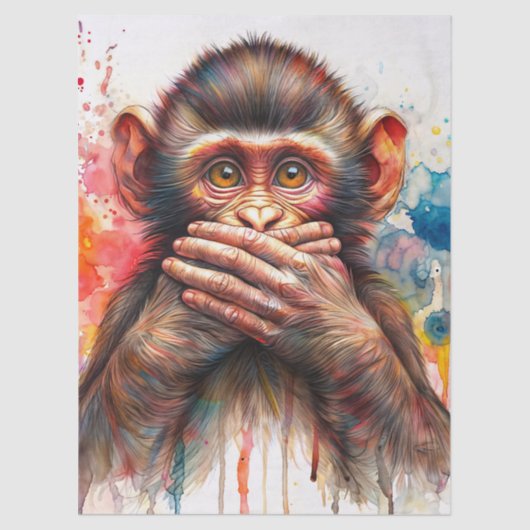 Speak No Evil Monkey Watercolor Art Seidenpapier (Vorderseite)