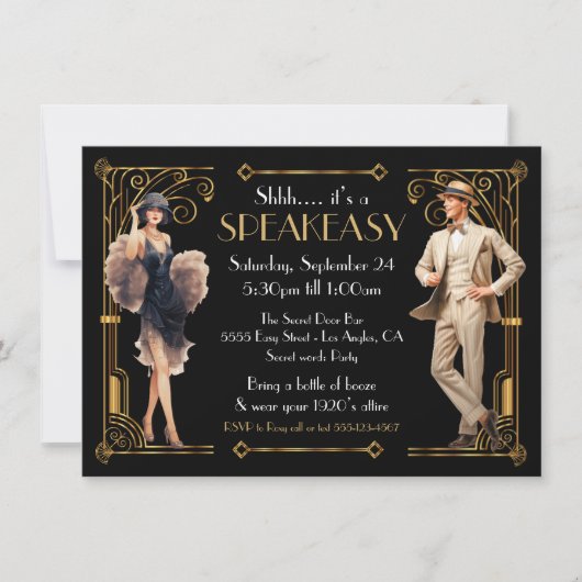 Speakeasy Flapper Great Gatsby Art Deco Party Einladung (Vorderseite)