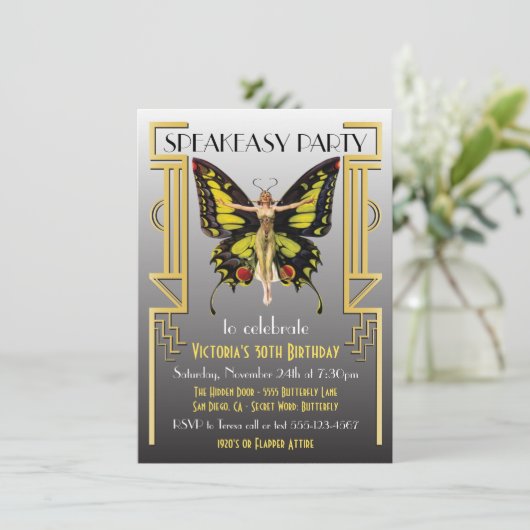 Speakeasy Flapper Great Gatsby Party Einladung (Stehend Vorderseite)