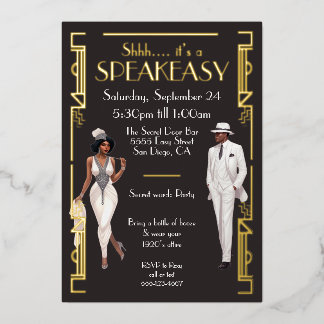 Speakeasy Flapper Party Afroamerikaner Folieneinladung