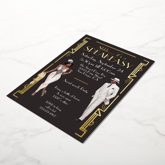 Speakeasy Flapper Party Afroamerikaner Folieneinladung (Gedreht)