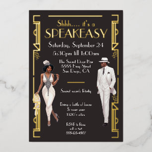 Speakeasy-Flapper-Party Afroamerikanisch Schwarz Folieneinladung