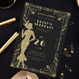 Speakeasy Flapper Roaring 20er Gatsby Gold Geburts Einladung