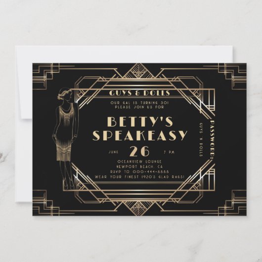 Speakeasy Flapper Roaring 20er Gold Gatsby Birthda Einladung (Vorderseite)