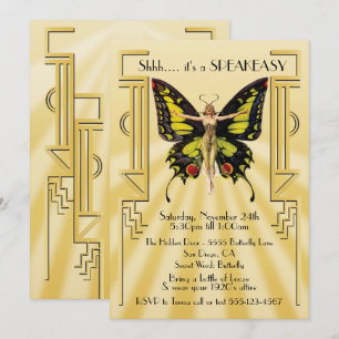 Speakeasy-Schmetterling-Flapper-Great-Gatsby-Party Einladung