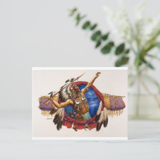 Spear Warrior Native American Postkarte (Stehend Vorderseite)