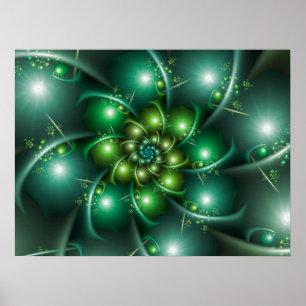 Spearmint Green Fraktal Spiral Poster
