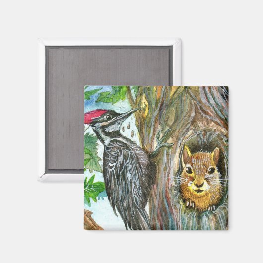 Spechte und Eichhörnchen Magnet (Vorderseite/Rückseite)