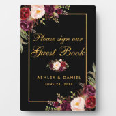 Special 12x18 Burgundy Black Gold Wedding Guestboo Fotoplatte (Vorderseite)