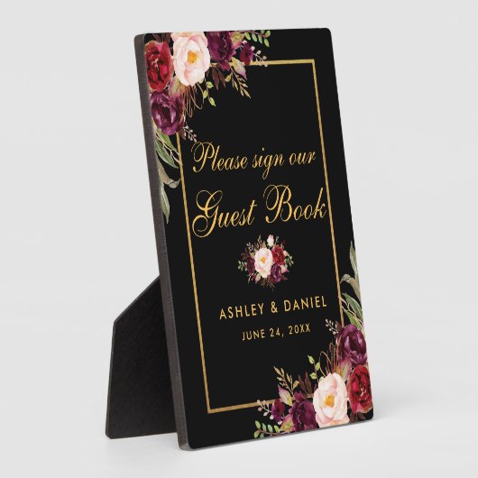 Special 12x18 Burgundy Black Gold Wedding Guestboo Fotoplatte (Seite)