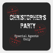 Special Agent / Spy Theme Top Secret Party Quadratischer Aufkleber (Vorderseite)